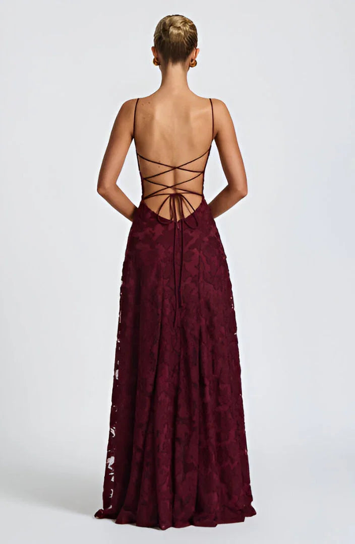 Elegant Formal Wedding Guest Dress for Women with Spaghetti Strap Floral Textured A-Line Maxi Style