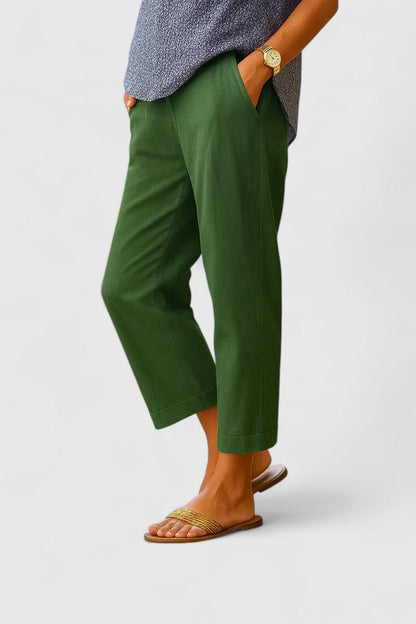 Comfortable Linen Cropped Pants for Women with Mid Rise Cuffed Hem Straight Leg Business Casual Style