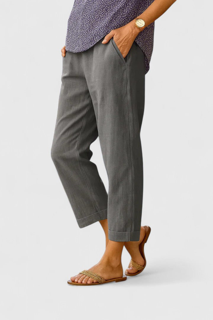Comfortable Linen Cropped Pants for Women with Mid Rise Cuffed Hem Straight Leg Business Casual Style