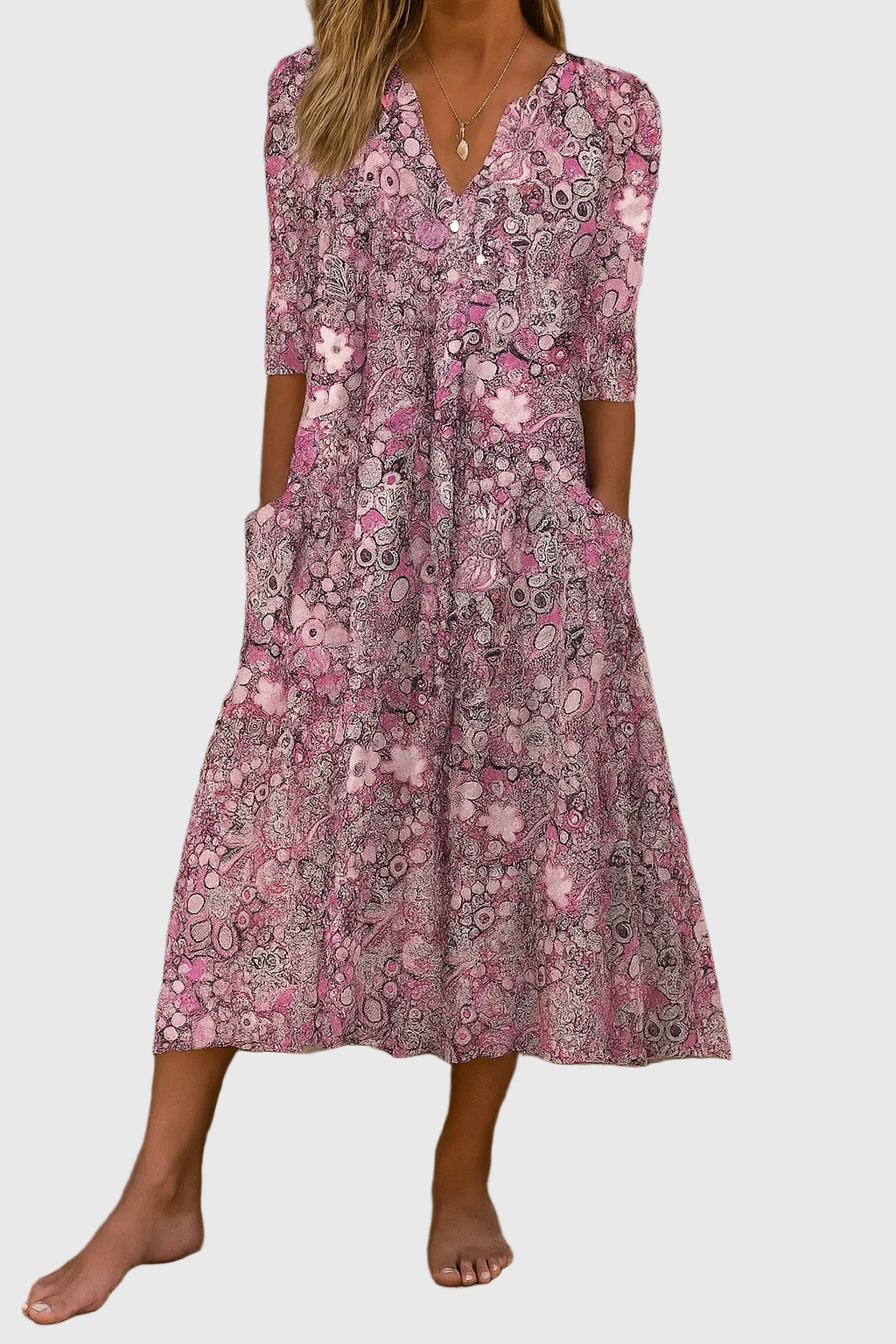 Effortless Midi Dress for Women with V Neck