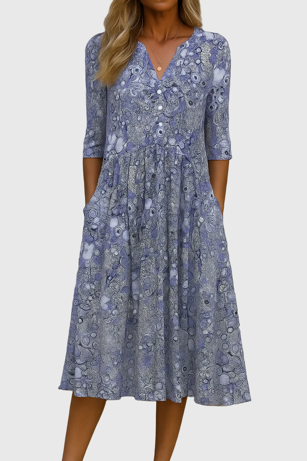 Effortless Midi Dress for Women with V Neck