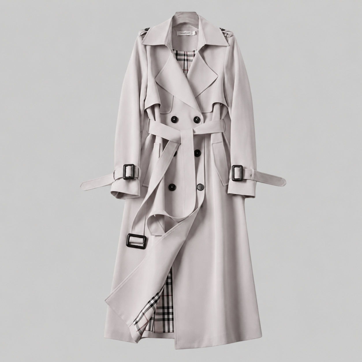 Elegant Trench Coat for Women with Notch Collar Belted Waist Long Style