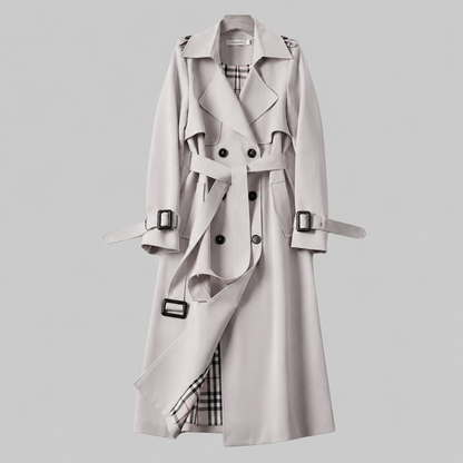 Elegant Trench Coat for Women with Notch Collar Belted Waist Long Style