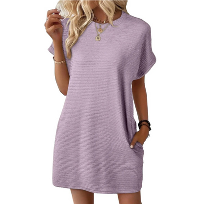 Effortless Sundress for Women with Crew Neck Short Sleeve Jersey Pocket Loose Casual Mini Style