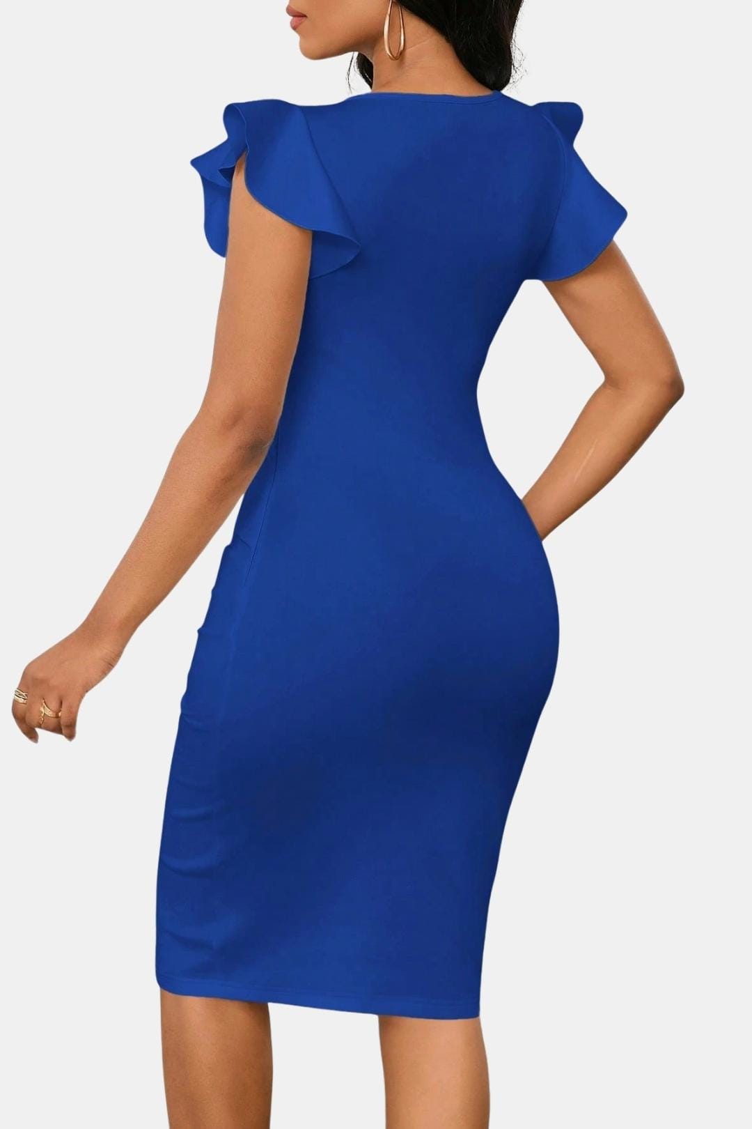 Elegant Cocktail Dress for Women with V-Neck Flutter Sleeve Ruched Waist Bodycon Mini Party Style