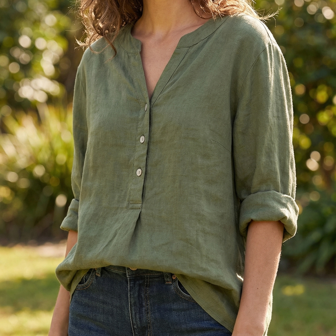 Effortless Blouse for Women with V Neck Button Down