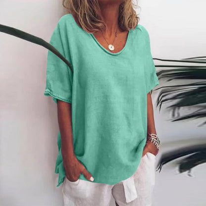 Stylish Blouse for Women with V Neck Short Sleeve Draped