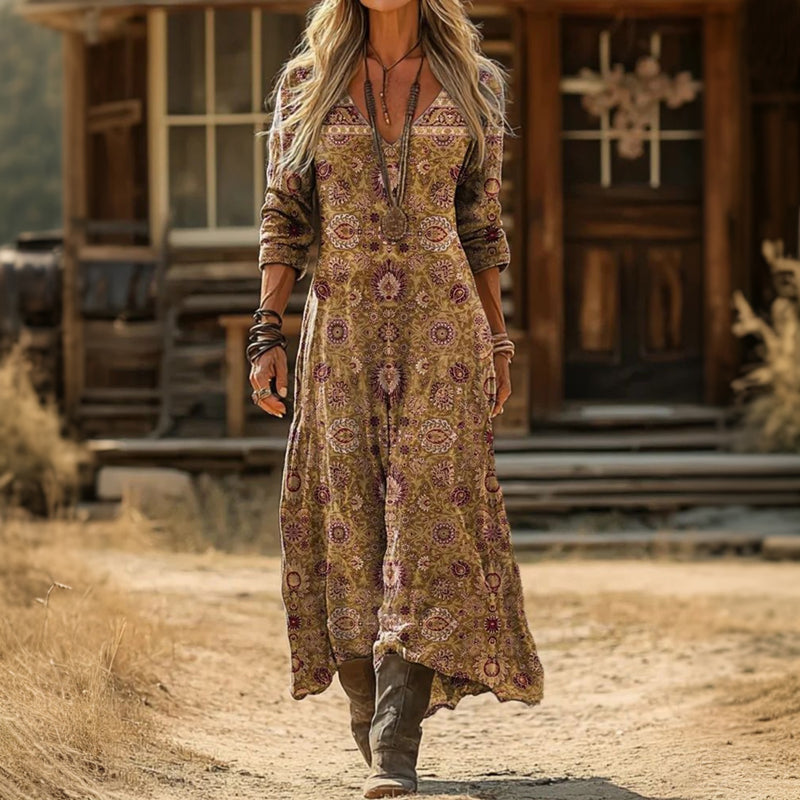 Effortless Mini Dress for Women with V Neck Long Sleeve Vintage