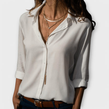 Elegant Button Down Blouse for Women with Collar Long Sleeve Relaxed Work Casual Style