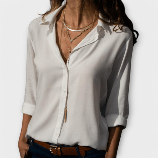 Elegant Button Down Blouse for Women with Collar Long Sleeve Relaxed Work Casual Style