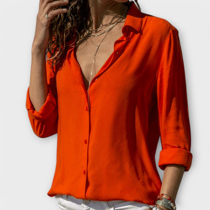 Elegant Button Down Blouse for Women with Collar Long Sleeve Relaxed Work Casual Style