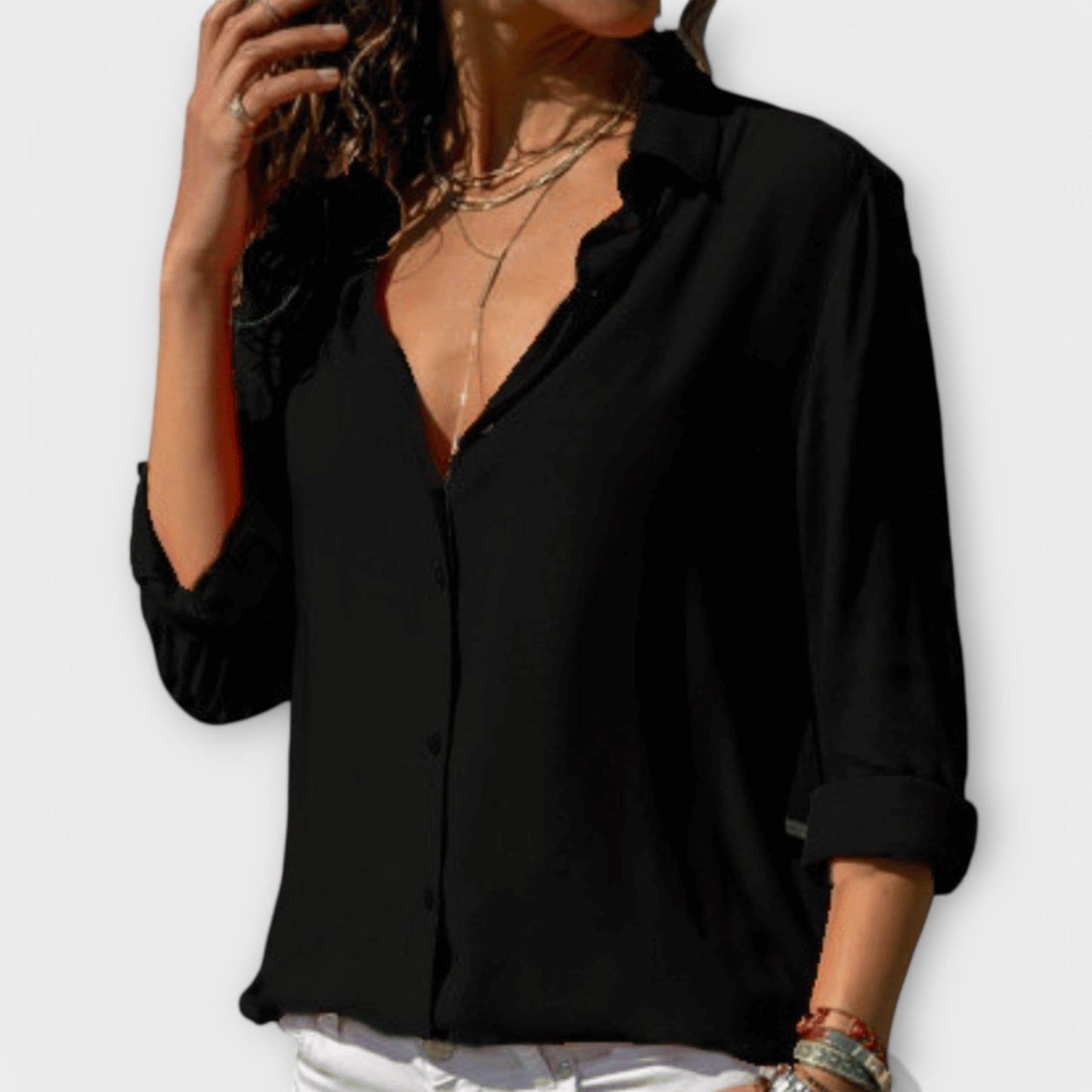 Elegant Button Down Blouse for Women with Collar Long Sleeve Relaxed Work Casual Style