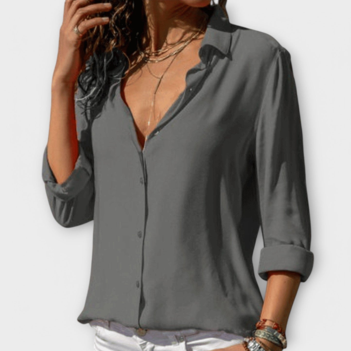 Elegant Button Down Blouse for Women with Collar Long Sleeve Relaxed Work Casual Style