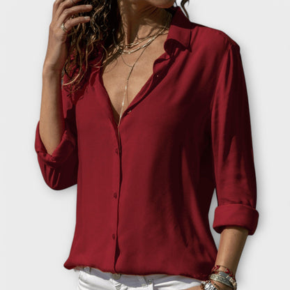 Elegant Button Down Blouse for Women with Collar Long Sleeve Relaxed Work Casual Style
