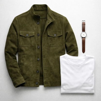 Comfortable Suede Jacket for Men with Pocket Casual Style