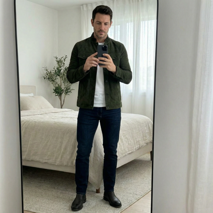 Comfortable Suede Jacket for Men with Pocket Casual Style