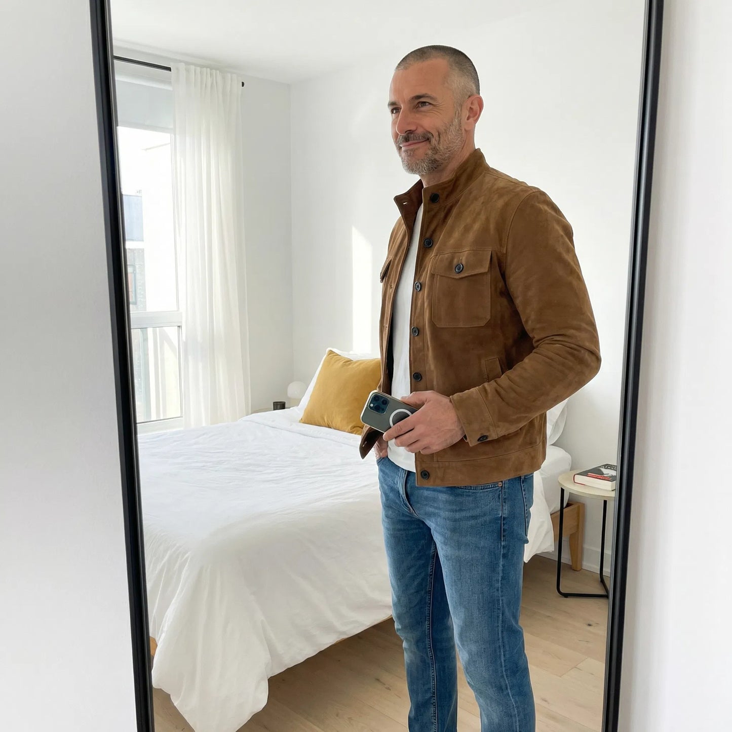 Comfortable Suede Jacket for Men with Pocket Casual Style