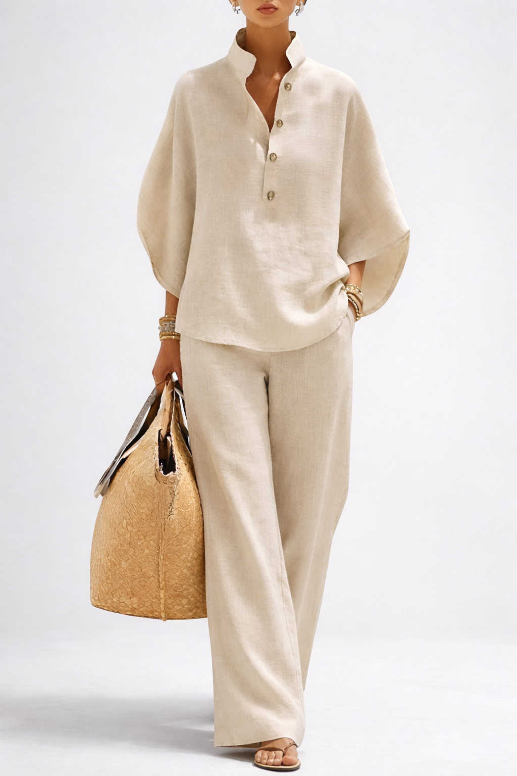 Comfortable Two Piece Set for Women with Collared Wide Leg