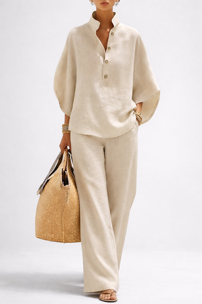 Comfortable Two Piece Set for Women with Collared Wide Leg