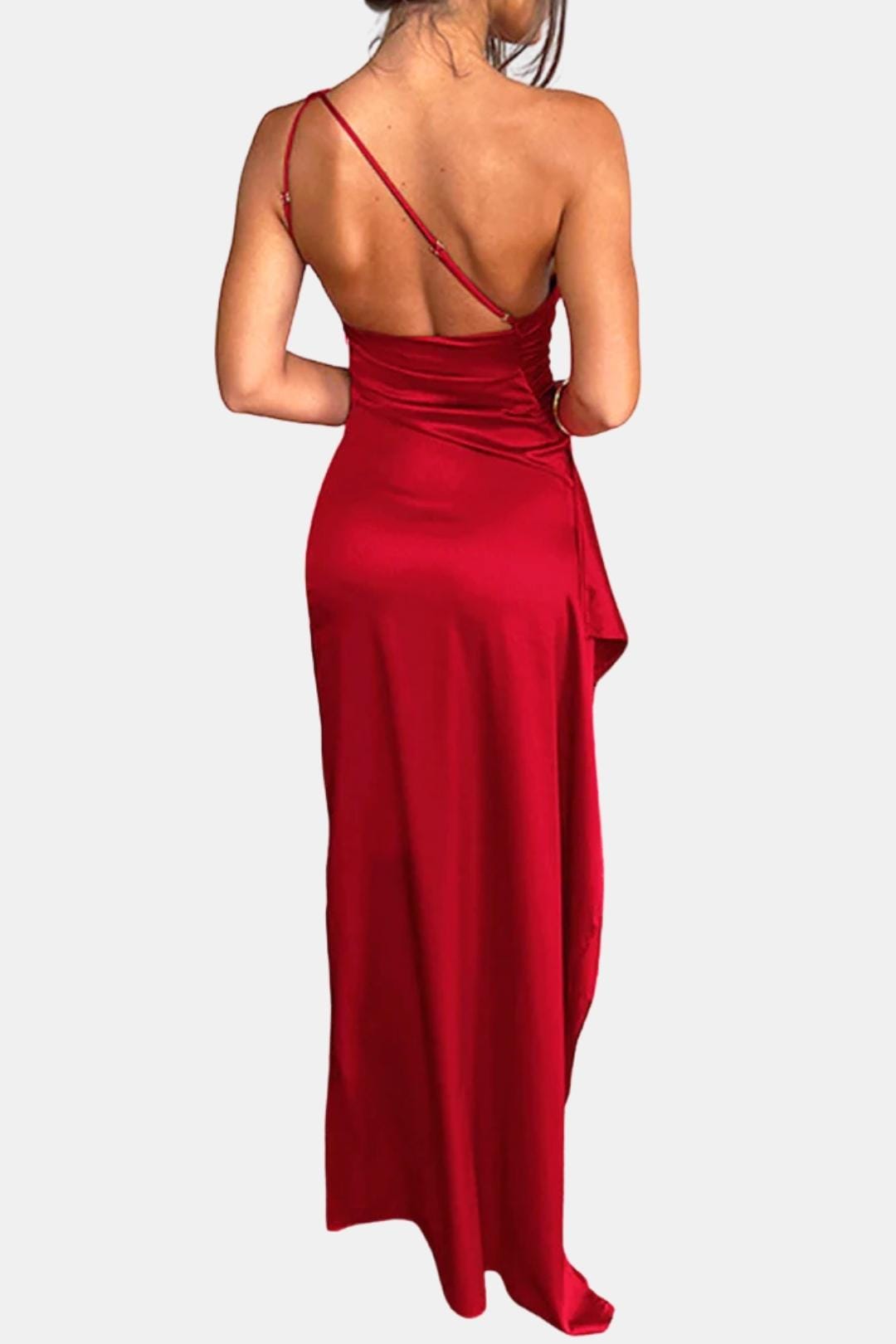 Elegant Cocktail Dress for Women with One Shoulder Ruched Bodycon Side Slit Maxi Formal Party Style
