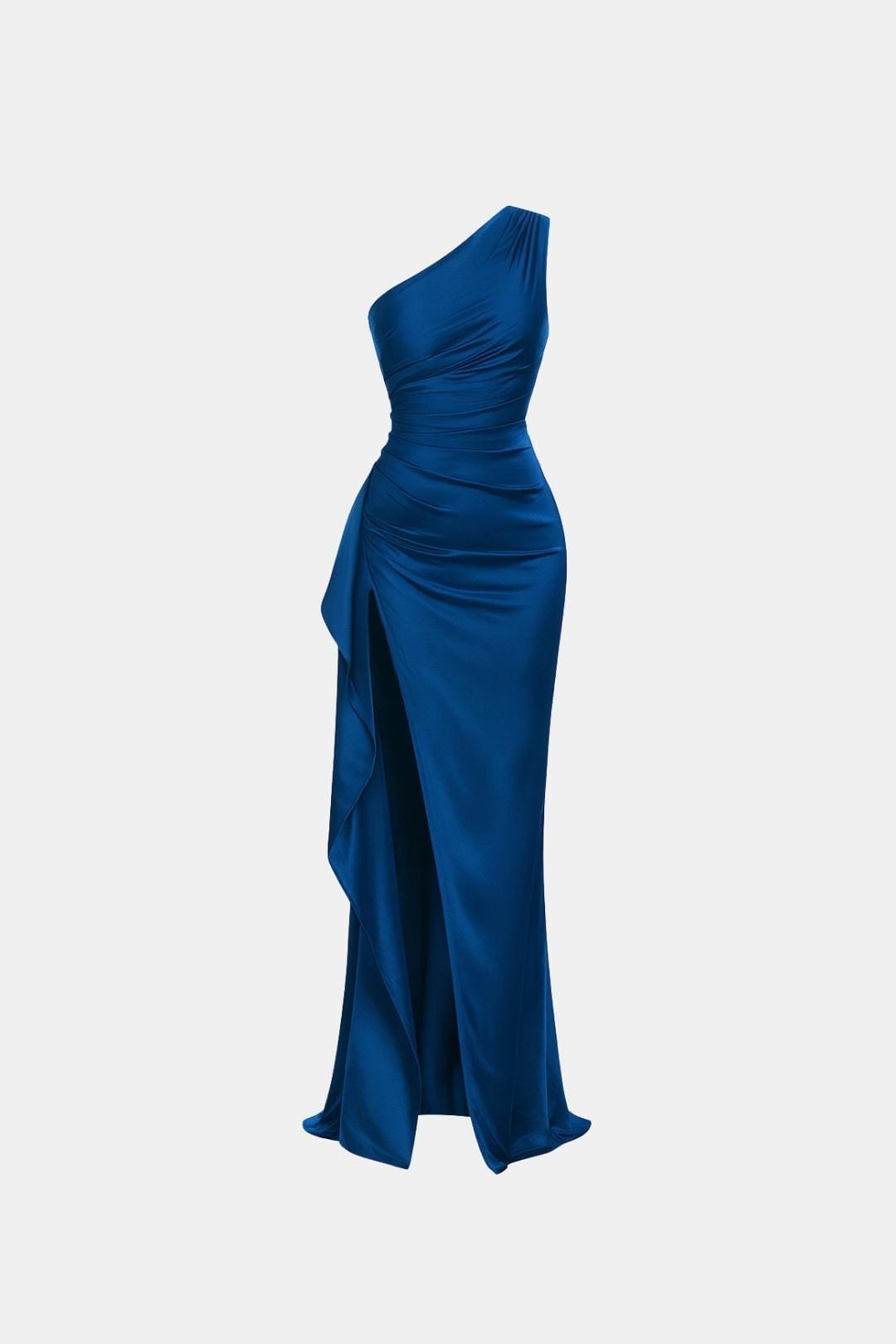 Elegant Cocktail Dress for Women with One Shoulder Ruched Bodycon Side Slit Maxi Formal Party Style