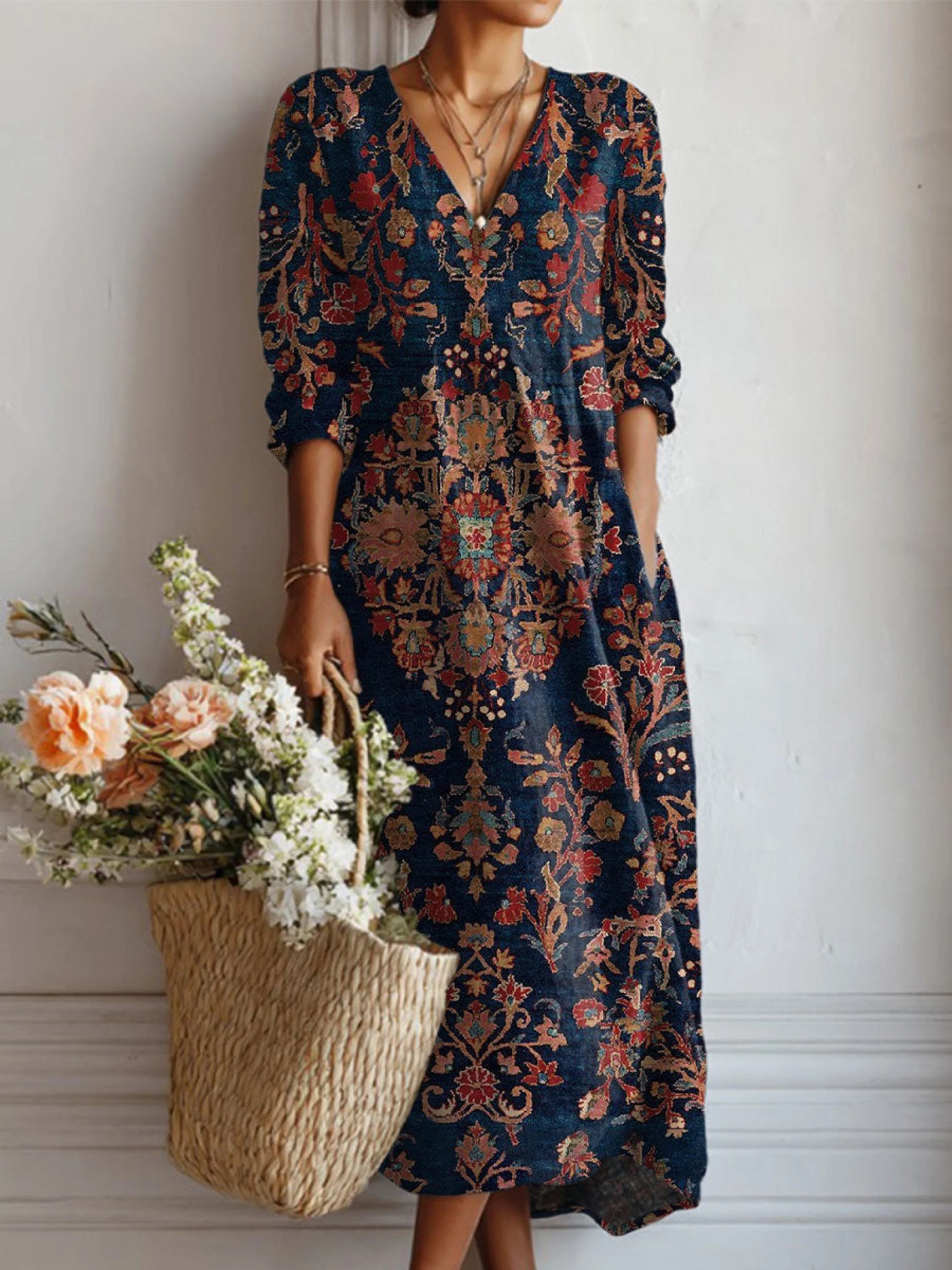 Effortless Floral Dress for Women with Long Sleeve Retro