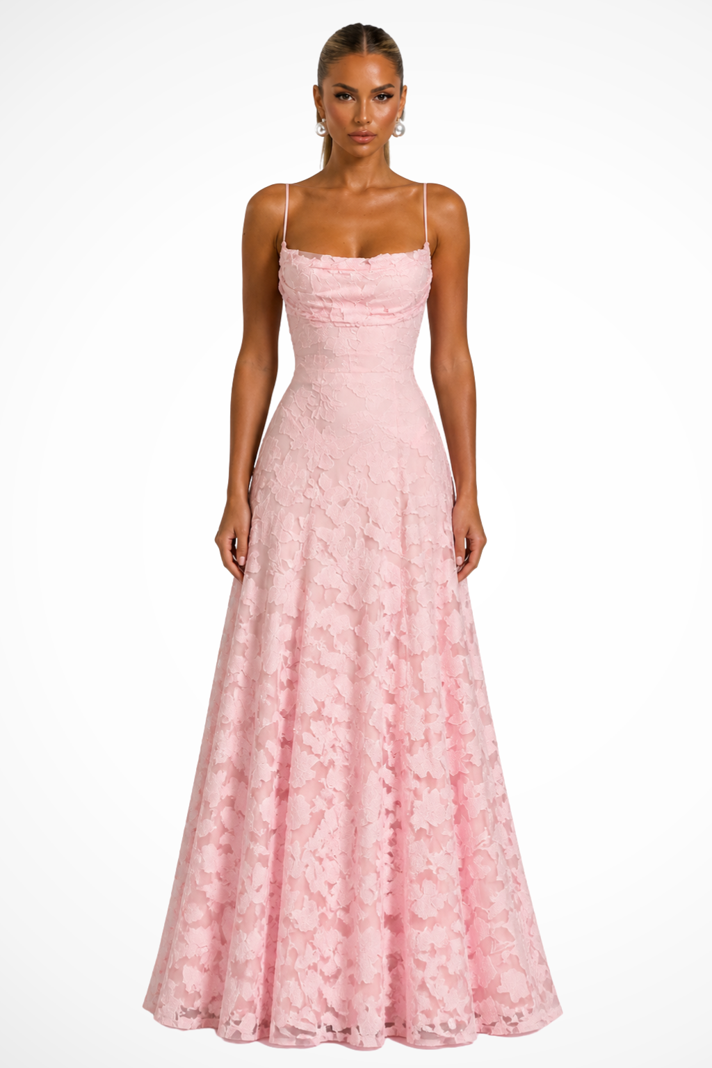 Elegant Formal Wedding Guest Dress for Women with Square Neck Spaghetti Strap Floral Brocade Maxi Style