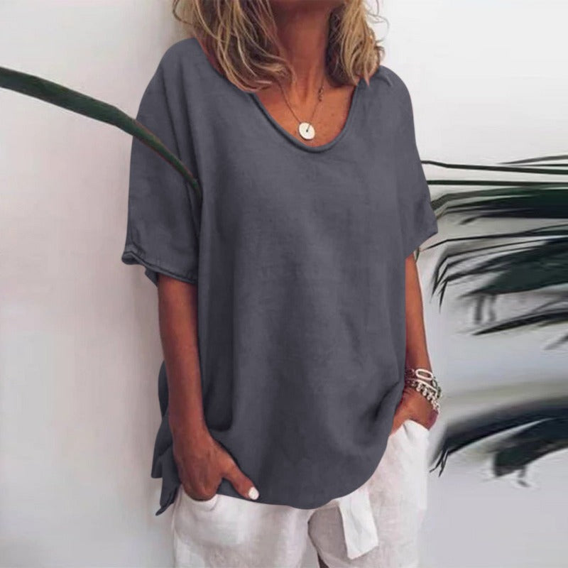 Stylish Blouse for Women with V Neck Short Sleeve Draped