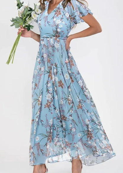 Effortless Floral Midi Dress for Women with Short Sleeve