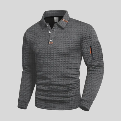 Classic Geometric Polo Shirt for Men with Long Sleeve Pocket