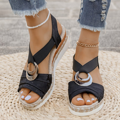 Comfortable Platform Sandals for Women with Braided Open Toe Slip On Style