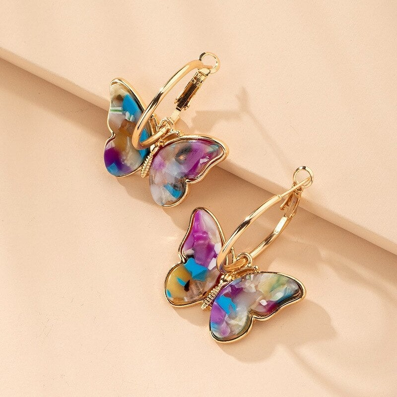 Elegant Hoop Earrings for Women with Multicolor Butterfly Design