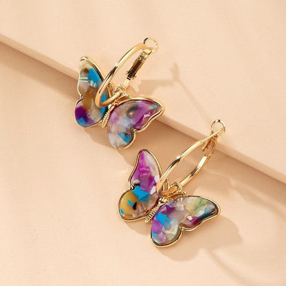 Elegant Hoop Earrings for Women with Multicolor Butterfly Design