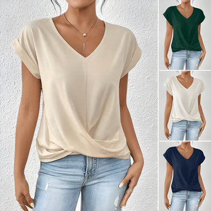 Effortless Blouse for Women with V Neck Twist Front