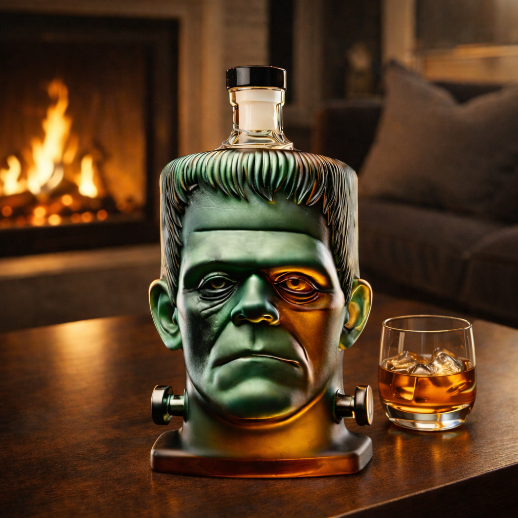 Stylish Whisky Decanter Bottle Gift Set with Frankenstein Design