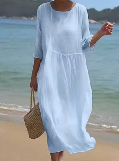Effortless Floral Dress for Women with Round Neck Short Sleeve