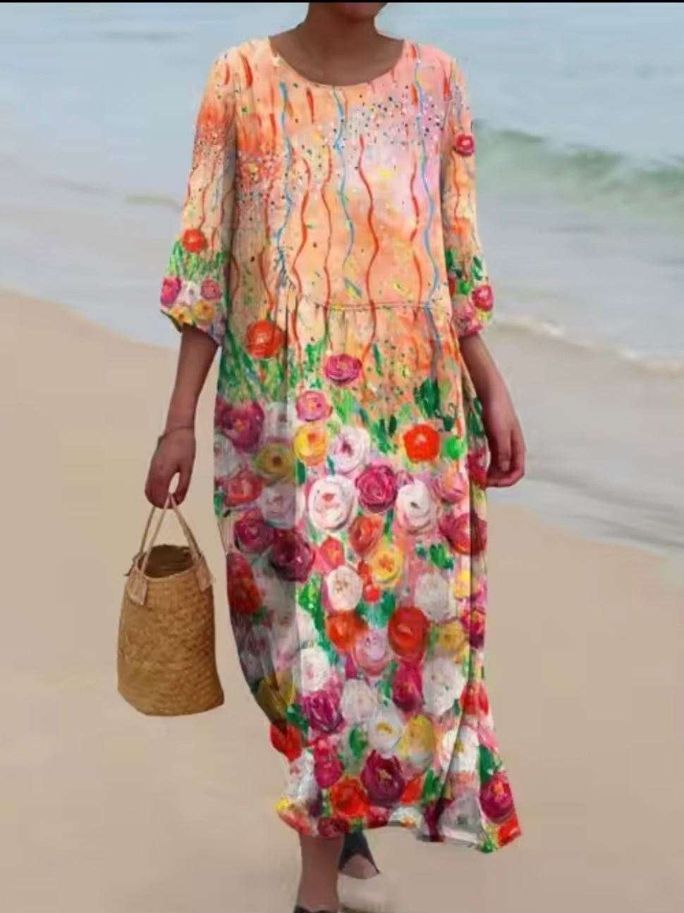 Effortless Floral Dress for Women with Round Neck Short Sleeve