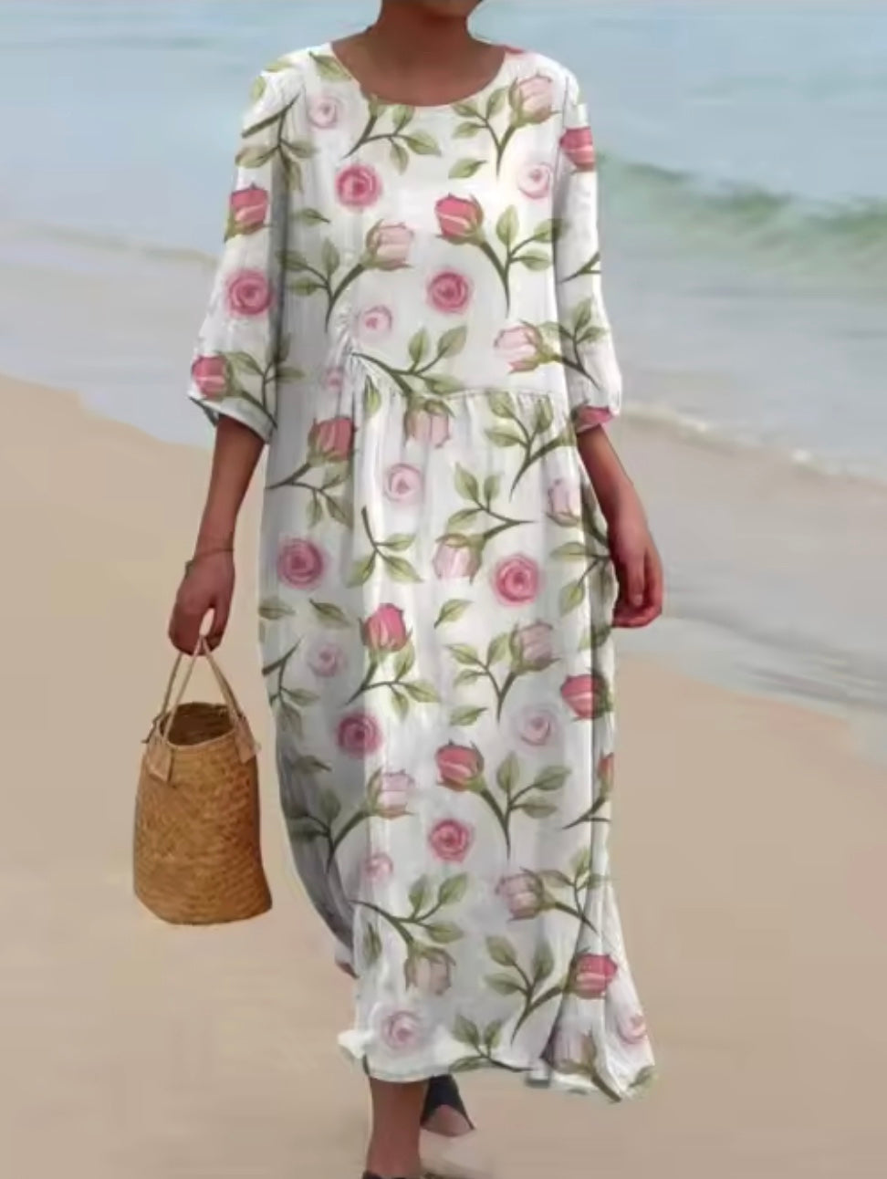 Effortless Floral Dress for Women with Round Neck Short Sleeve