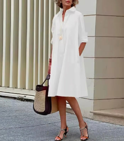 Stylish Shirt Dress for Women with Collared Elbow Sleeve