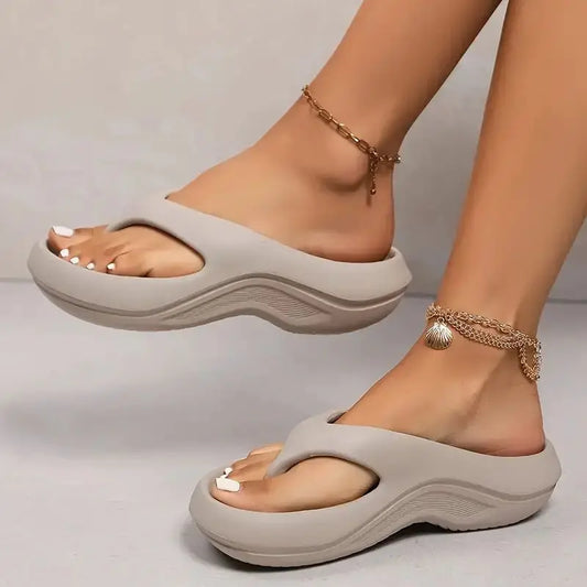Comfortable Platform Sandals for Women with Toe Ring Molded Cloud Sole Cushioned Slip On Flip Flop Style