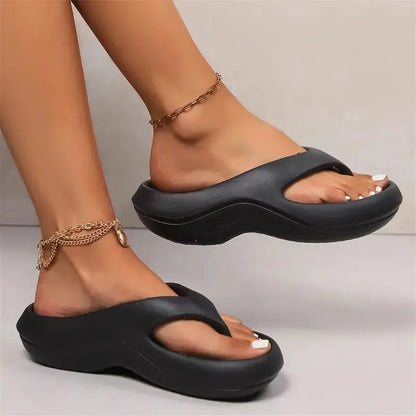 Comfortable Platform Sandals for Women with Toe Ring Molded Cloud Sole Cushioned Slip On Flip Flop Style