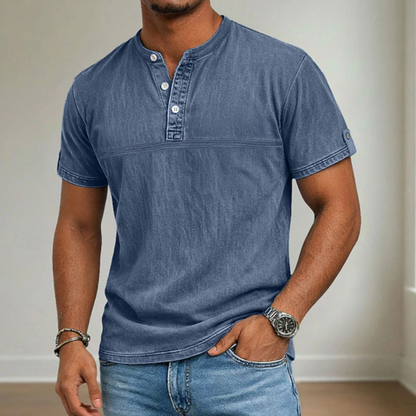 Classic Shirt for Men with Stand Collar Short Sleeve