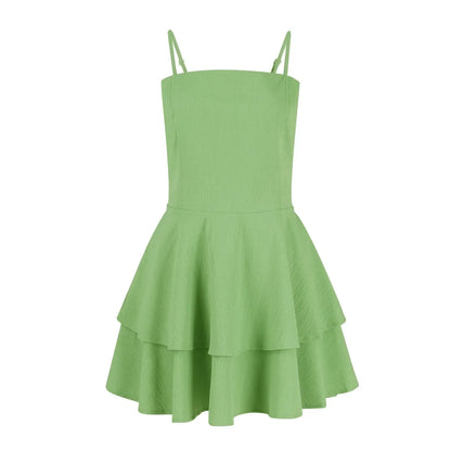 Elegant Cocktail Dress for Women with Spaghetti Strap Tiered Ruffle Skirt A-Line Mini Party Style