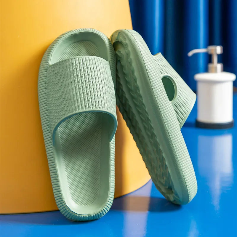 Comfortable Platform Sandals for Women with Wide Band Ribbed Cushion Slide Cloud Sole Slip On Style