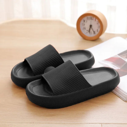 Comfortable Platform Sandals for Women with Wide Band Ribbed Cushion Slide Cloud Sole Slip On Style