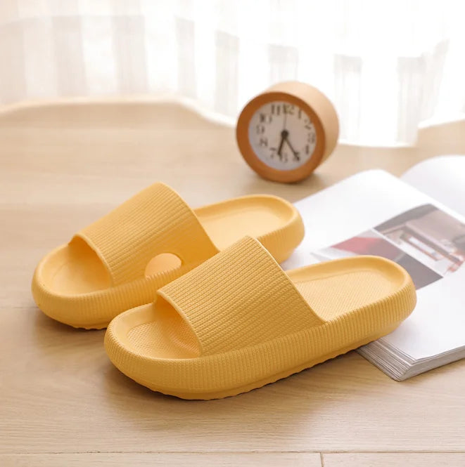 Comfortable Platform Sandals for Women with Wide Band Ribbed Cushion Slide Cloud Sole Slip On Style