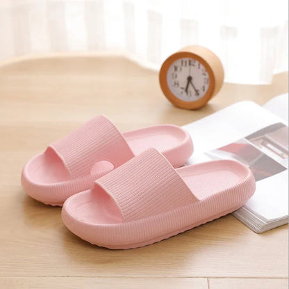 Comfortable Platform Sandals for Women with Wide Band Ribbed Cushion Slide Cloud Sole Slip On Style