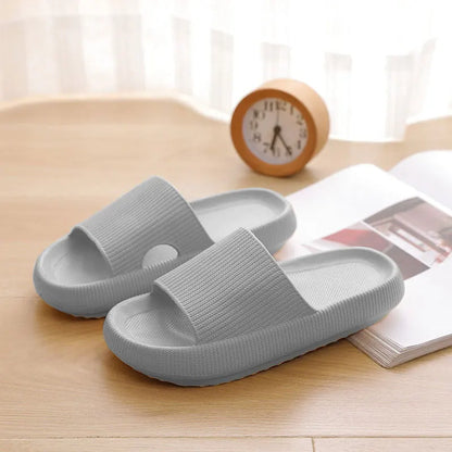Comfortable Platform Sandals for Women with Wide Band Ribbed Cushion Slide Cloud Sole Slip On Style