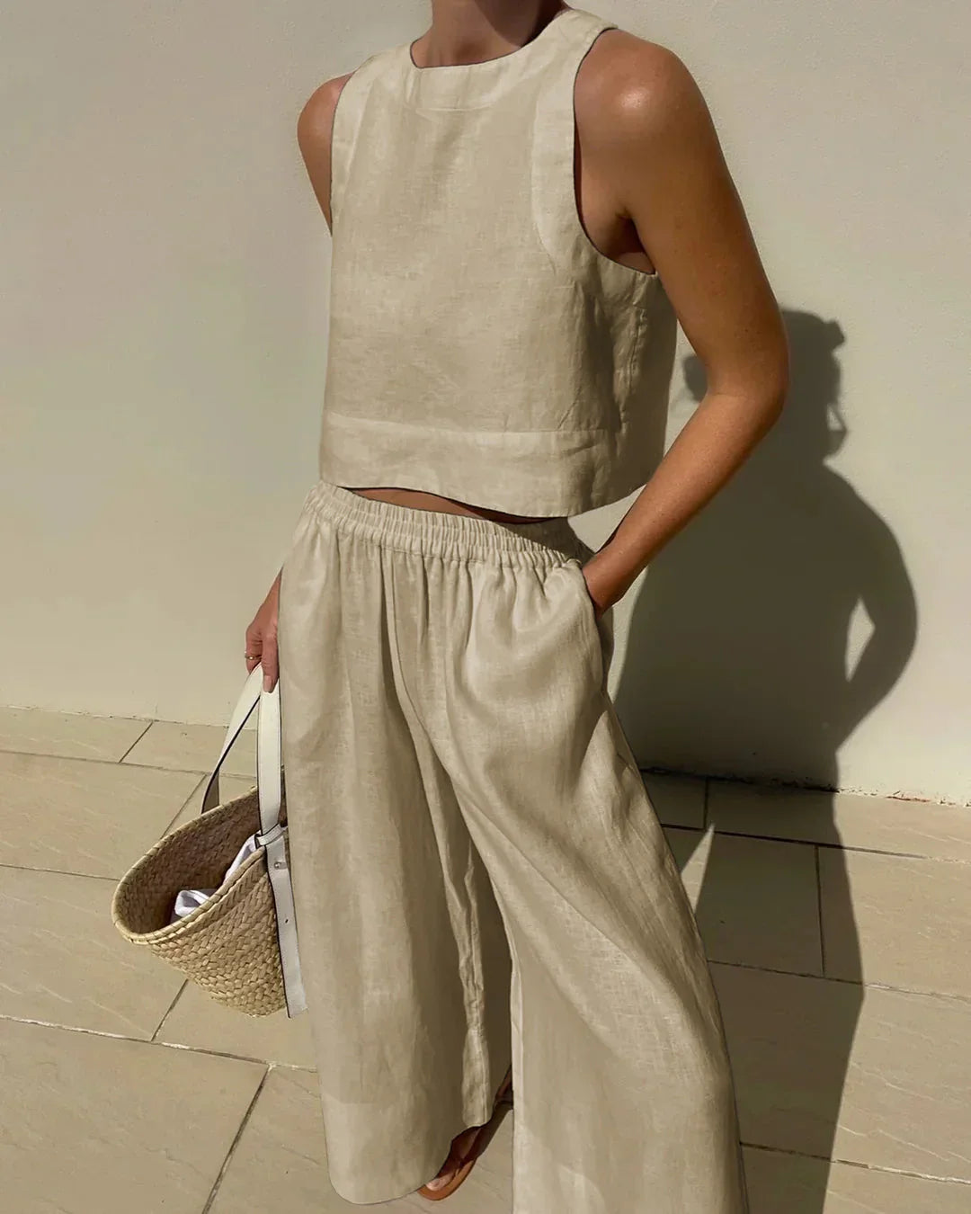 Effortless Two Piece Set for Women with Sleeveless Casual Wide Leg Style