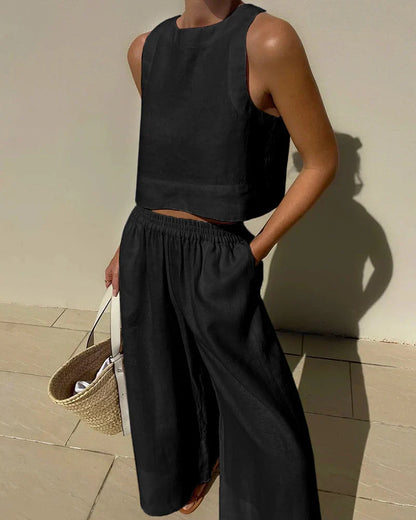 Effortless Two Piece Set for Women with Sleeveless Casual Wide Leg Style